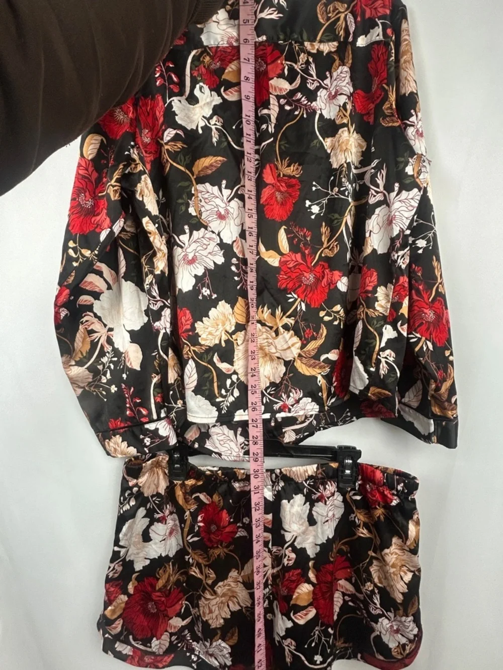 Stars Above Black Floral Satin Pajama PJ Set with Red and Pink Bloom Flowers XL